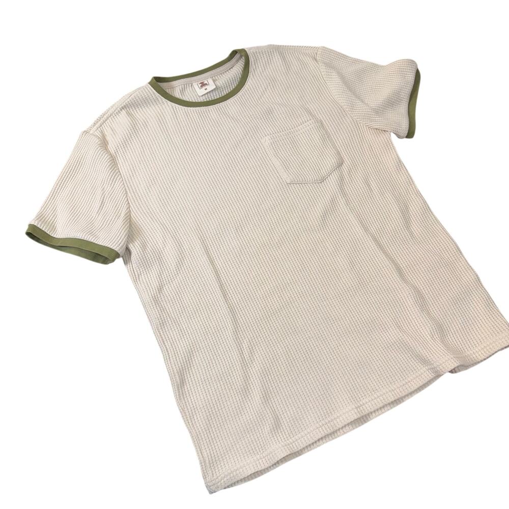 Dandy Del Mar Men’s Waffle Knit Ringer Tee | Cream & Olive |  Size M